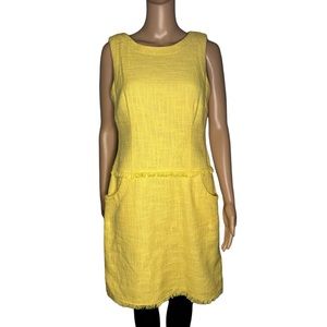 Calvin Klein yellow sleeveless tweed sheath mini round neck dress size 10